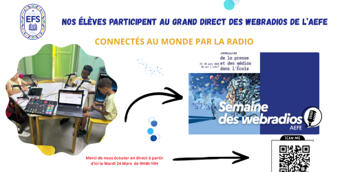 Participation de la classe de CM1 A au Grand Direct de l'AEFE – émission webradio « Où est l'info ? Elle est ici, à Dakar ! 